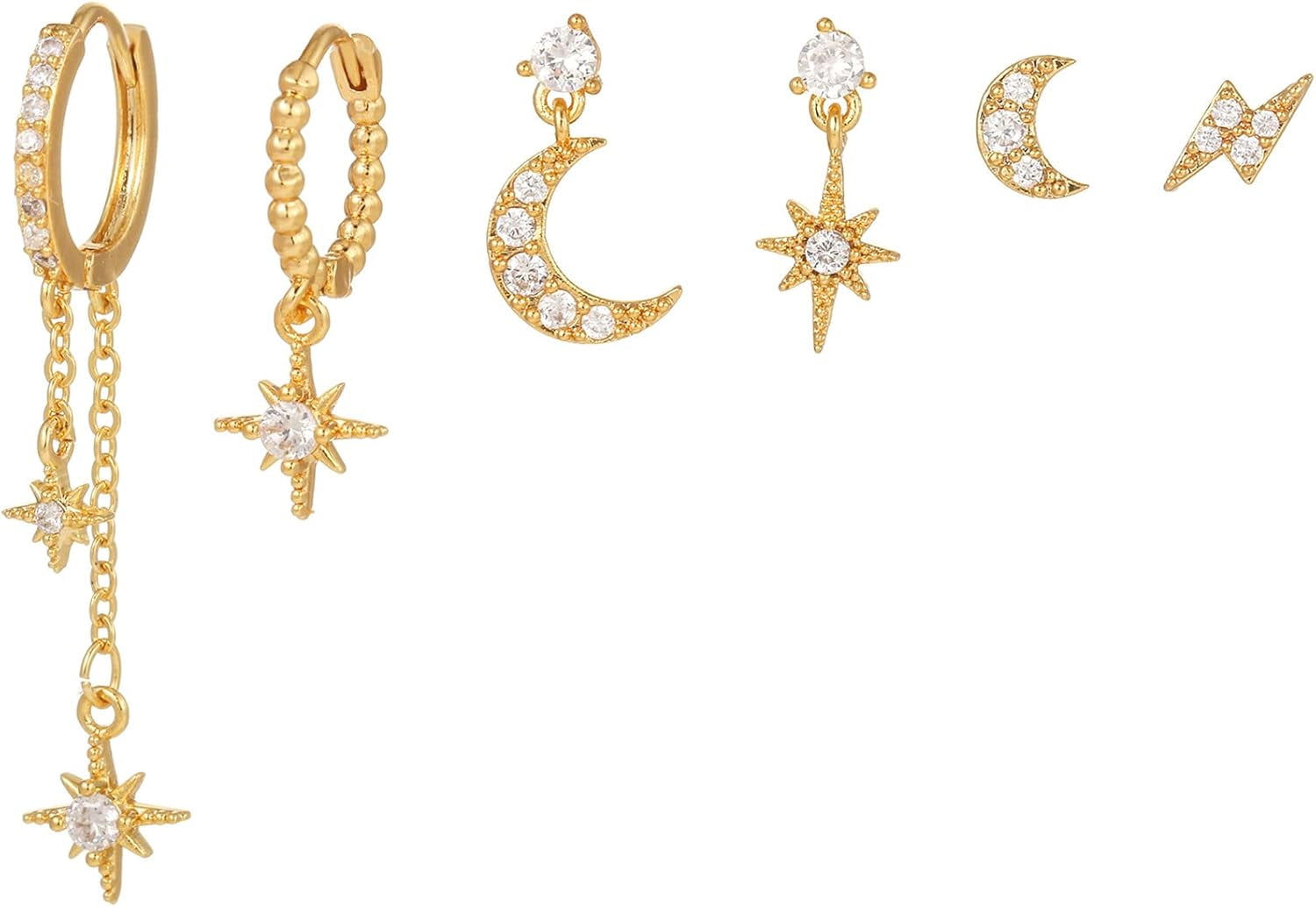 PANJIUO 6Pcs Multipack Quality Fashion In-vogue Earrings Gold Hoop Earrings for Women Chunky Twisted Small Big Hoops Earring Packs Set[n349]