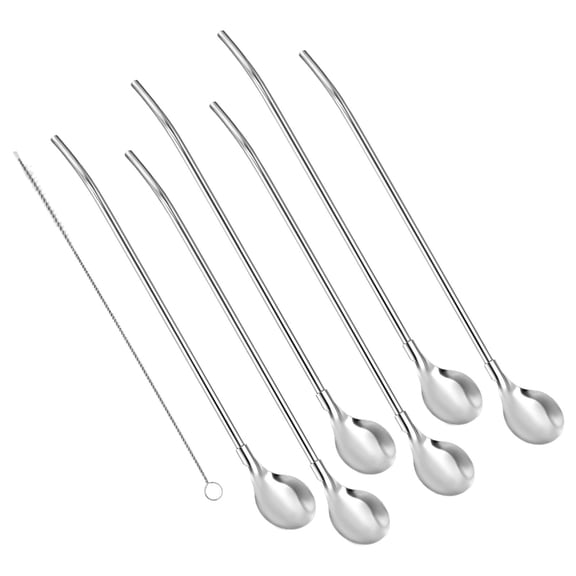 6Pcs Multipurpose Reusable Metal Straw Spoon Milk Coffee Stirring Tool