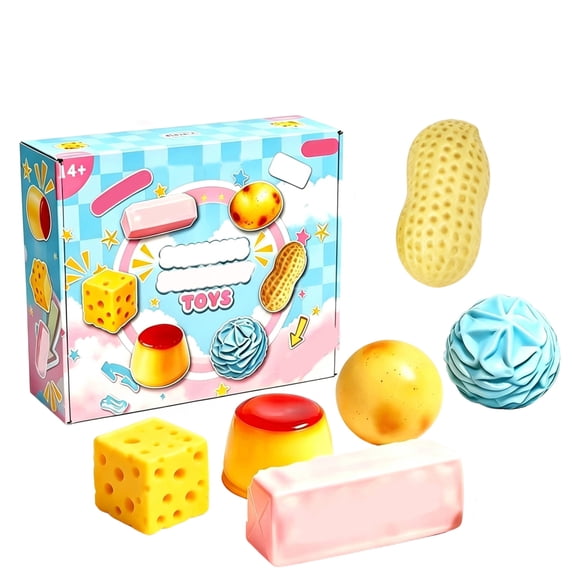 6Pcs Mystery Squishy Toy Set Soft Texture Slow Rising Fidget for Party Favor Gift Peanut Cheese Jelly Butter Potato Brain Novelty Sensory Stress Relief