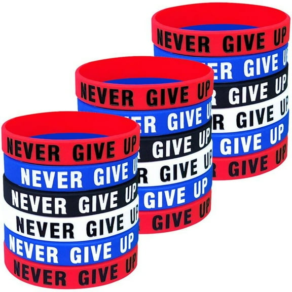 6Pcs  NEVER GIVE UP Motivational Rubber Bracelets Inspirational Silicone Wristbands for Adults and Teenagers, used in School, Company and Teams