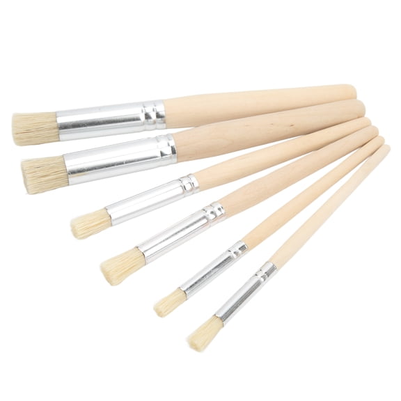 6Pcs Natural Bristle Stencil Brushes, Wooden Handle Template Brushes For Acrylic Oil Watercolor Art Painting Stencil DIY Crafts