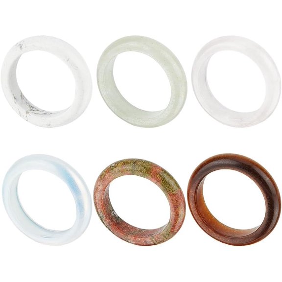 6Pcs Natural Gmestone Finger Rings Smooth Natural Gemstone Band Ring Round Donut Gemstone Rings(Hole: 0.76Inch) for DIY Women Men Couple