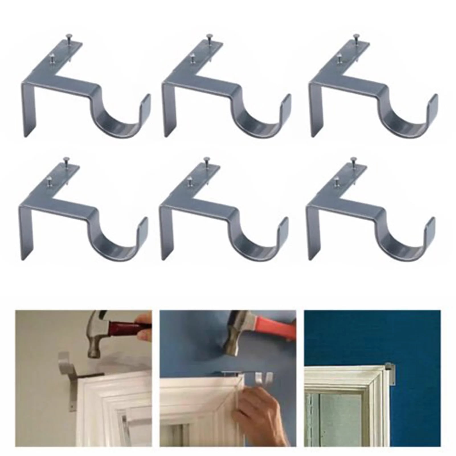 6Pcs No Drill Zinc Alloy Curtain Rod Holder, High Carrying Capacity