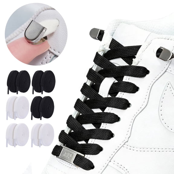 Bochen Shoelaces No Tie Elastic Quick Lock, 3 Black 3 White, One Size