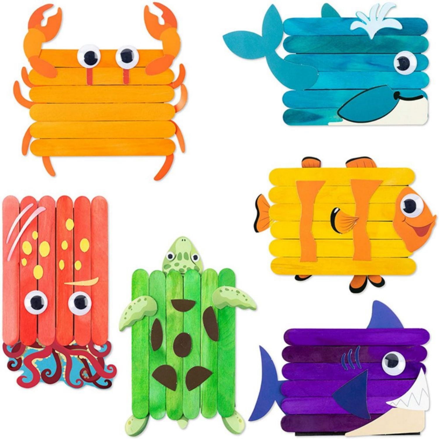 Laffact Ocean Wooden Sticks Craft Kit,Creative Handmade Project Supplies for Home Classroom Party Games,6Counts