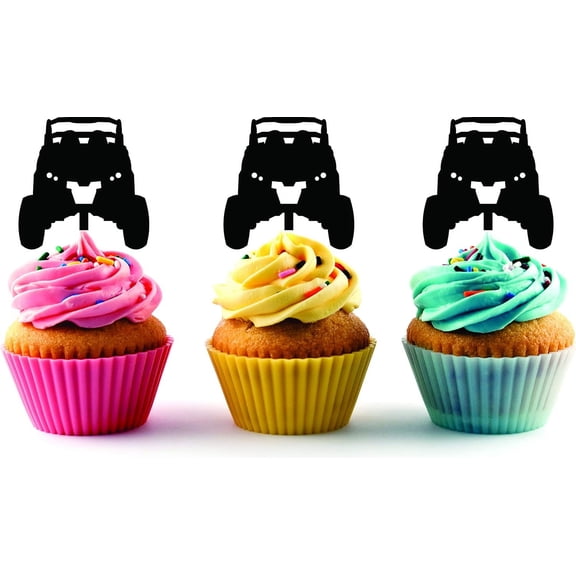 6Pcs Off-Road Vehicle Silhouette Acrylic Cupcake Toppers for Adventure, Camping or Outdoor Themed Party Supplies