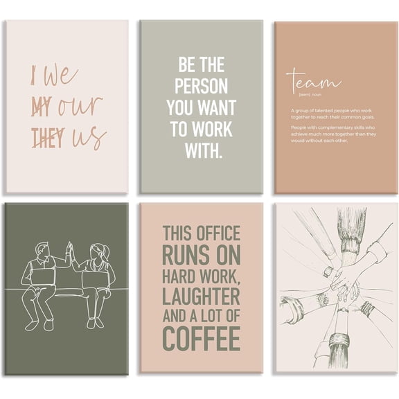 6Pcs Office Inspirational Canvas Wall Art Teamwork Motivationa Paintings Inspiring Positive Quotes Pictures Wall Decor Affirmations Entrepreneur Posters Prints for Home Work Classroom Framed