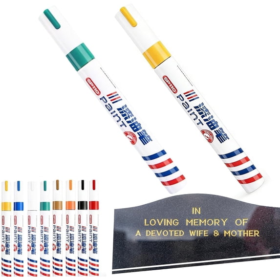 6Pcs Oil Based Golden Paint Pens for Tombstone Repair, Waterproof Marker Pens for Restoring Faded Grave Inscriptions & Lettering on Granite Headstones, Ceramic, Mugs Outdoor Stone Surfaces