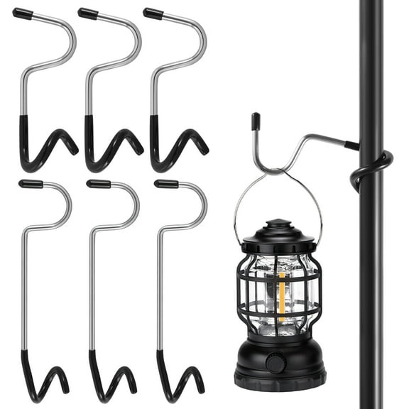 6Pcs Outdoor Camping Light Hook Stainless Steel Camping Lantern Hanger Non Slip Tent Light Hanger Hook Bird Feeder Pole Hook 3 Big and 3 Small S Shape Lamp Tree Hook for Patio Light