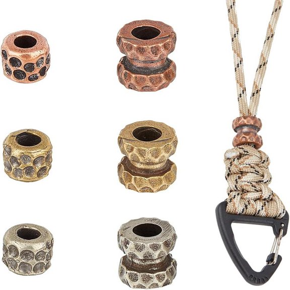 6Pcs Outdoor EDC Tool Titanium Brass Parachute Rope European Beads Large Hole Beads Column Mixed Color 11.5~13.5x10.5~12.5mm Hole: 5~6mm 1pc/style