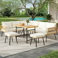 thumbnail image 1 of 6Pcs Outdoor Patio Furniture Set with Table, All-Weather Boho Wicker Rattan Patio Sectional L-Shaped Sofa, Metal Frame, Detachable Cushions, for Patio, Balcony, Backyard, Deck, Beige, 1 of 8