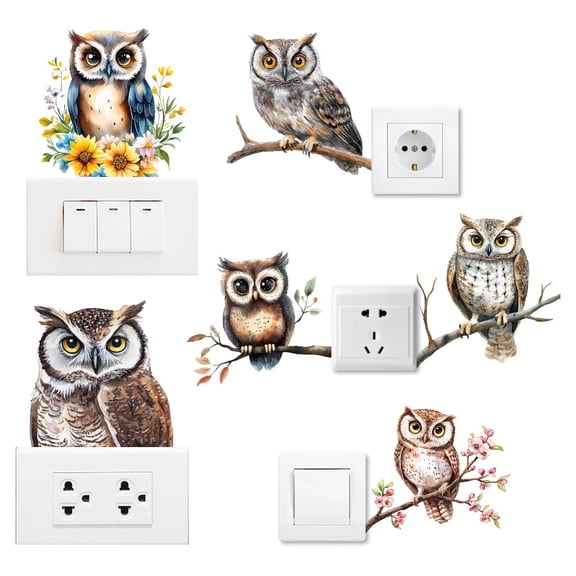 6Pcs Owl Funny Light Switch Stickers Owl Wall Sticker Interesting Light Switch DecalsDIY