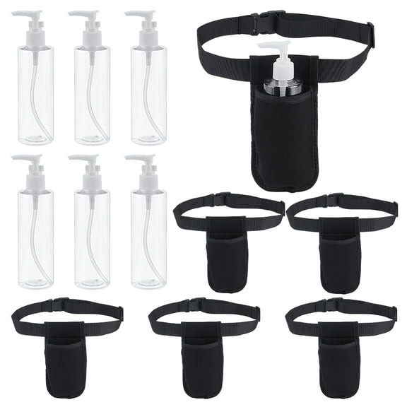 6Pcs PET Plastic Empty Refillable Airless Pump Bottle with 6Pcs Adjustable Polyester with Nylon Massage Oil Lotion Bottle Waist Bags Clear
