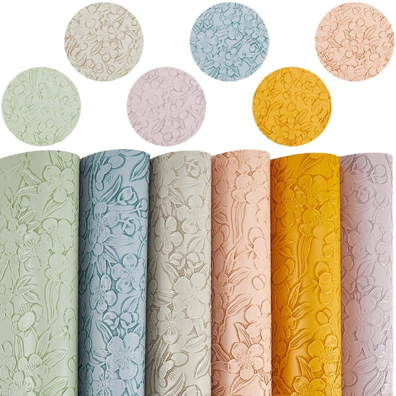 6Pcs PU Leather Fabrics DIY Craft Rectangle with Flower Pattern Mixed Color 330x198x1mm for DIY