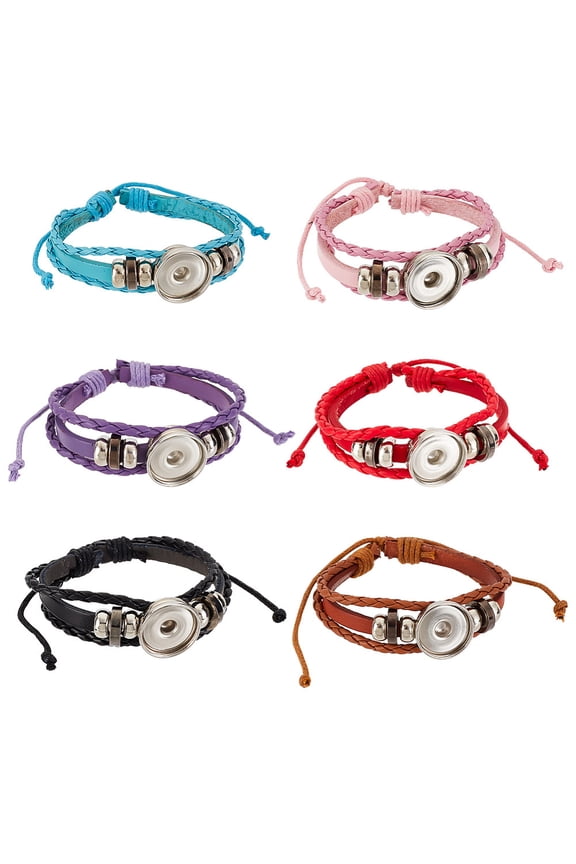 6Pcs PU Leather Layer Bracelet Making Punk Style Snap Link Interchangeable Bracelet Accessory Mixed Color Inner Diameter: 2-1/4 inch~3-3/8 inch