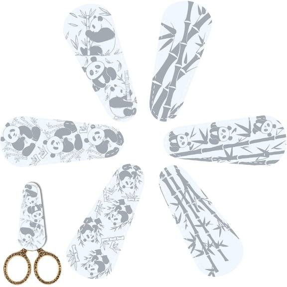 6Pcs PU Leather Scissors Sheaths Shears Protective Covers Panda Bamboo Scissor Tip Covers Safety Sewing Sheath Portable Collect Bag for Sewing Quilting Crafts Facial Hair Trimming 2.5x6.5cm for DIY