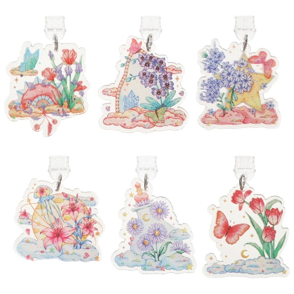 6Pcs PVC Mobile Dustproof Plugs with Acrylic Pendants Mixed Shapes Mixed Color 44~51mm