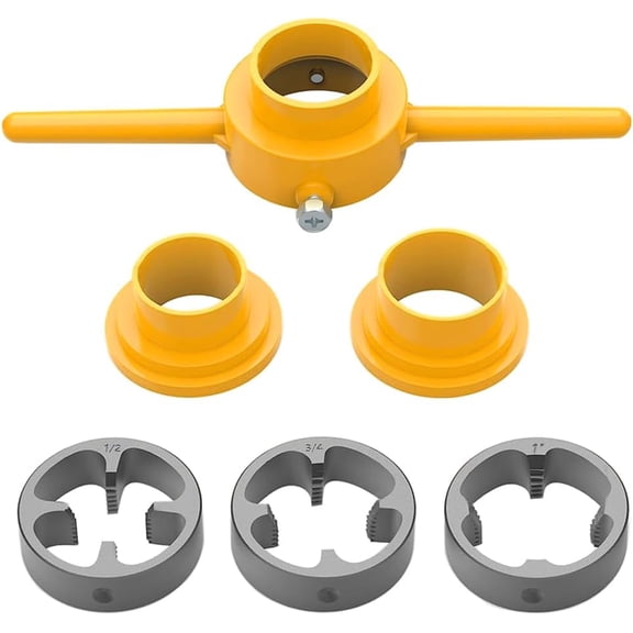 6Pcs PVC Thread Maker Tool Pipe Threader Plumbing Tool Kit Plastic Pipe Round Die Set with 3 Dies 1/2", 3/4" and 1" NPT Die Set Manual Hand Tool for PVC Threading