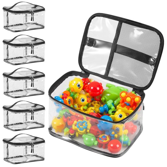 6Pcs PVC Toy Storage Bag Waterproof Toy Organizer Case Double Zipper Shower Organizer Basket Large Capacity PVC Tote Bag for Children