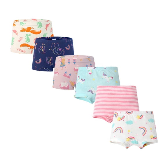 6Pcs/Pack Little Girls Boxer Briefs Panties Kid Girl Cute Cartoon Print Underwear Toddler Cartoon Underpants Shorts