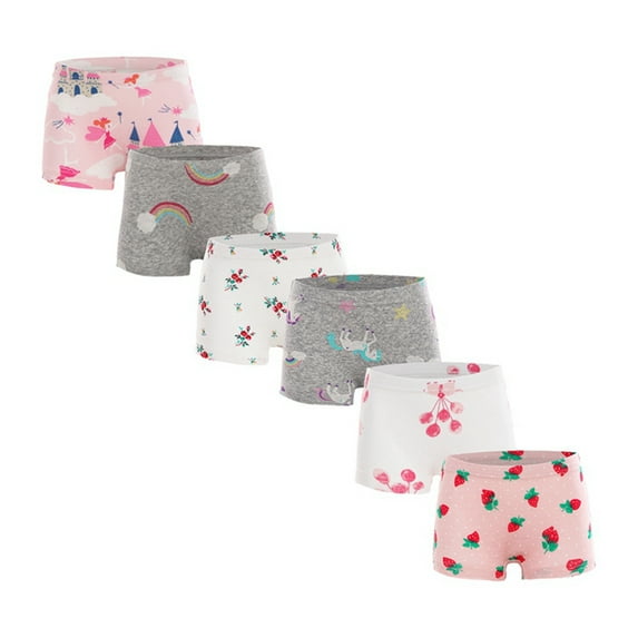 6Pcs/Pack Little Girls Boxer Briefs Panties Kid Girl Cute Cartoon Print Underwear Toddler Cartoon Underpants Shorts