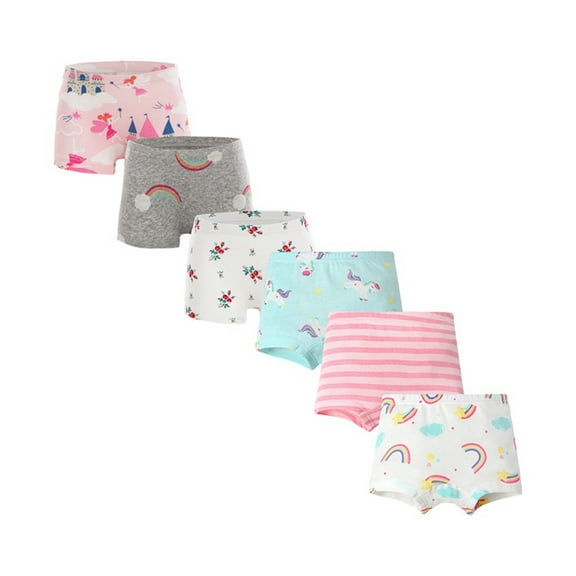 6Pcs/Pack Little Girls Boxer Briefs Panties Kid Girl Cute Cartoon Print Underwear Toddler Cartoon Underpants Shorts