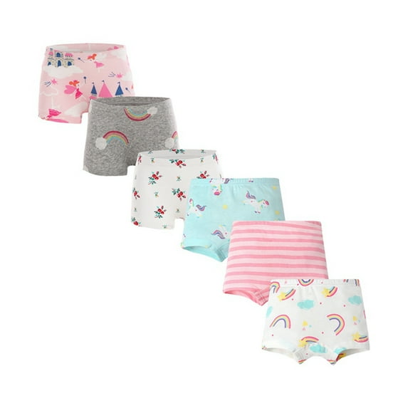 6Pcs/Pack Little Girls Boxer Briefs Panties Kid Girl Cute Cartoon Print Underwear Toddler Cartoon Underpants Shorts