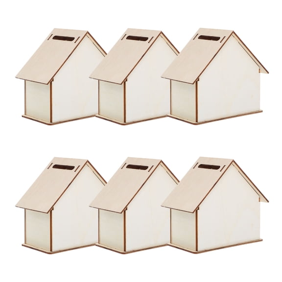 6Pcs Paintable Wood House Money Box Kit for Handmade Crafts and Financial Literacy