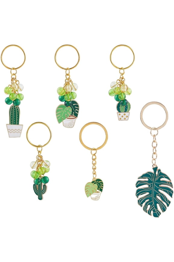 6Pcs Palm Leaf Key Chain Cactus Keychains Bulk 6 Styles Summer Tropical Green Plant Monstera Alloy Enamel Hanging Pendant Keychain for Keychain Purse Bag Party Favors DIY Decoration colorful DIY