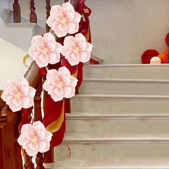 6Pcs Paper Flowers 3D Atmosphere Crepe Paper Flowers Handcrafted Home Decor Peach Color Smile Home