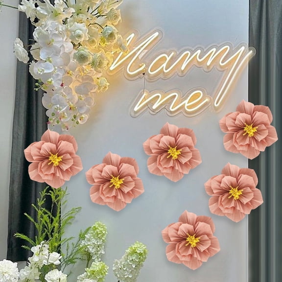 6Pcs Paper Flowers 3D Atmosphere Crepe Paper Flowers Handcrafted Home Decor Pink 2 Color Smile Home