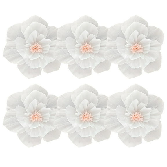 6Pcs Paper Flowers 3D Atmosphere Crepe Paper Flowers Handcrafted Home Decor White Pink Smile Home
