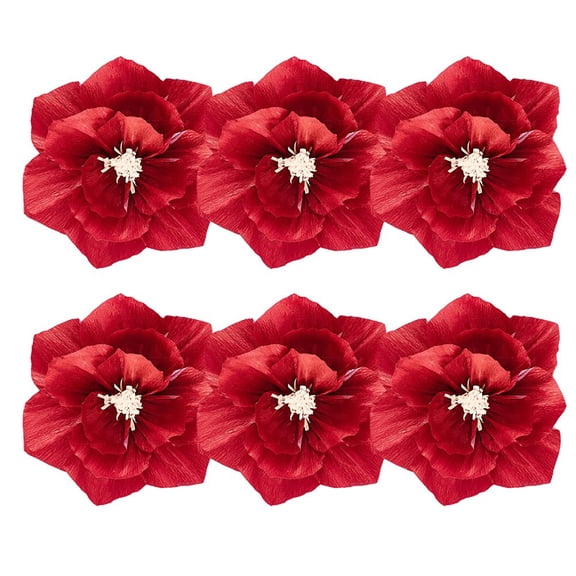 6Pcs Paper Flowers 3D Atmosphere Crepe Paper Flowers Handcrafted Home Decor
