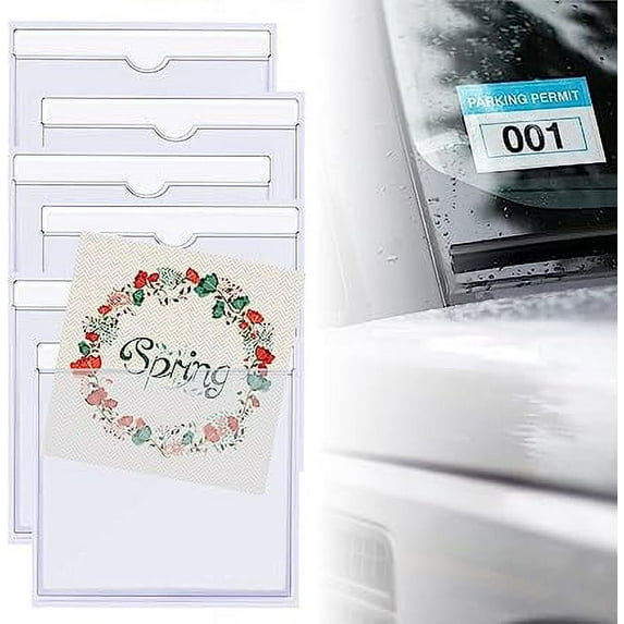 6Pcs Parking Permit Holder, Clear Self Adhesive Square Ticket Holders, Car Windscreen Card Holder Parking For Car (4.13 * 4.13 Inch)