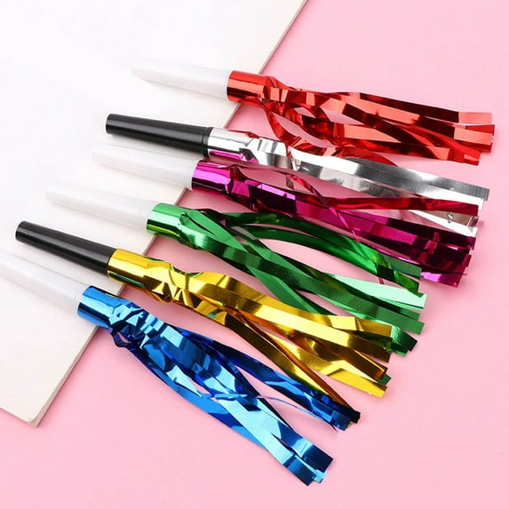 6Pcs Party Horns Noise Makers Glitter Metallic Fringed for New Year Birthday Carnival Halloween Celebration Decorations 6PCS