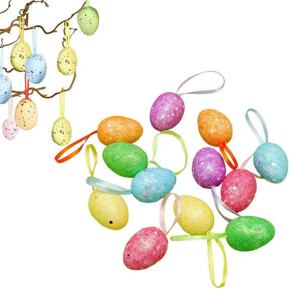 6Pcs Pastel Foam Easter Egg Ornaments, Multicolor Confetti Detailed Hanging Decorations, Springtime Home Accessories, B