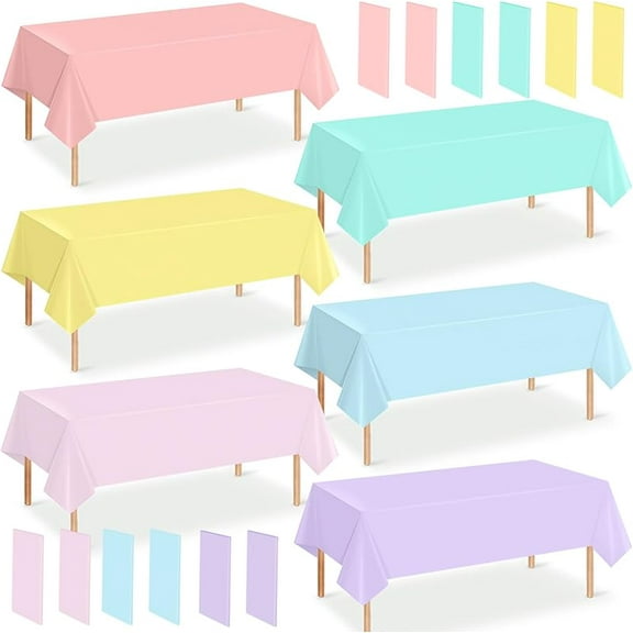6Pcs Pastel Tablecloths, Rainbow Mix Color Plastic Tablecloth Disposable Rectangle Table Covers for Baby Shower,Bridal,Wedding, Easter,Birthday and Ice Cream Party Decoration, 54 x 108 Inch