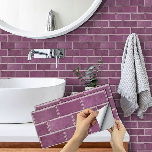 6Pcs Peel and Stick Tile Stickers Backsplash 11.8x5.9inch Mosaic Brick Marbling Wall Decals Self Adhesive Waterproof Vinyl Purple Wallpaper