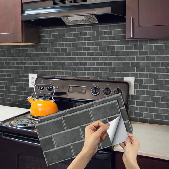 6Pcs Peel and Stick Tiles Stickers 11.8x5.9inch Dark Gray Marbleing Mosaic Tile Backsplash Wall Decals Self Adhesive Waterproof Vinyl Wallpaper