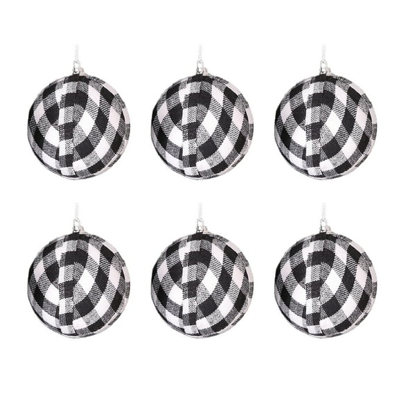 6Pcs Pendants Ornaments Hang Christmas Decoration Cloth + Foam 7Cm White+Black Festival Xmas Balls Plaid Thanksgiving