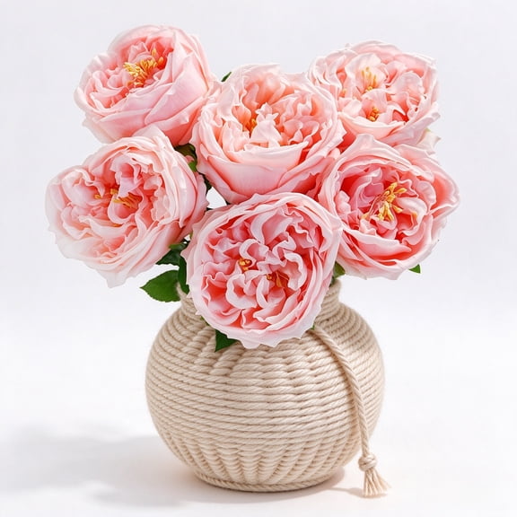 6Pcs Peonies Artificial Flowers,17"Real Touch Peonies Fake Flower,Austin Roses Long Stem for Home Decor Wedding Party Valentines Arrangement,Pink,JaHe Artisan