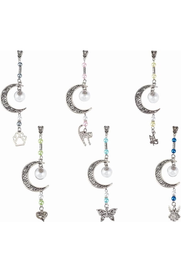 6Pcs Pet Memorial Urn Car Hanging Ornament Ashes Keepsake Rear View Mirror Charm Pearl Alloy Paw Print Angel Wing Pendant Cremation Urn Jewelry for Car Bag Keychain Gifts Mixed Color