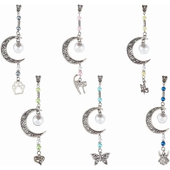 6Pcs Pet Memorial Urn Car Hanging Ornament Ashes Keepsake Rear View Mirror Charm Pearl Alloy Paw Print Angel Wing Pendant Cremation Urn Jewelry for DIY handcrafting