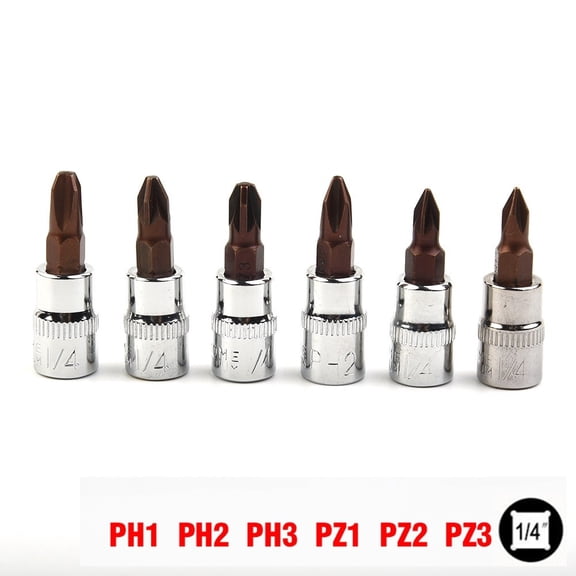 6Pcs Ph Pozi Bit Socekt Drive Ph1 Ph2 Ph3 Pz1 Pz2 Pz3 Screwdriver Bits For Inner Hex Sockets Electrician Mechanic Repair Tool