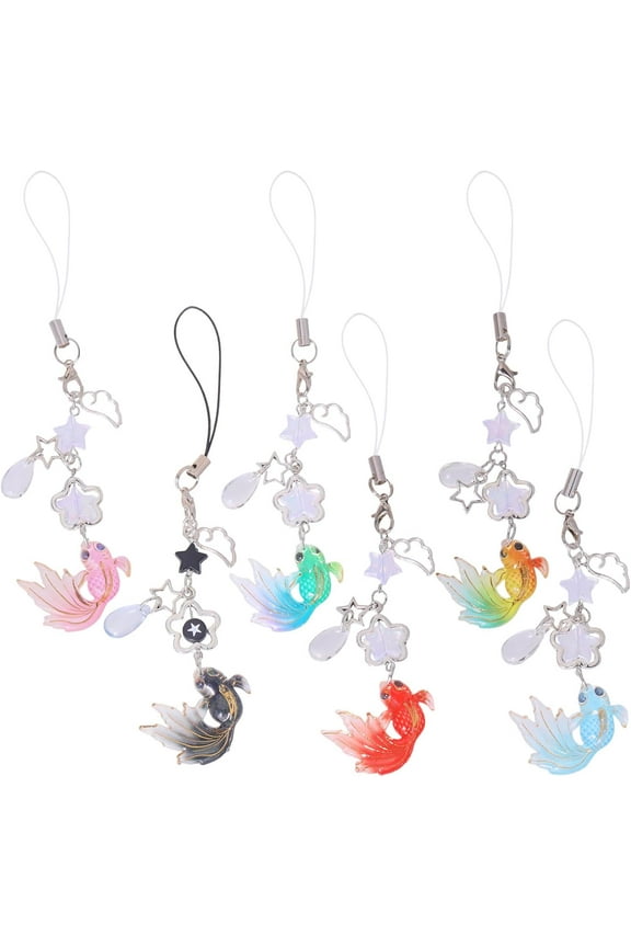 6Pcs Phone Charm Koi Fish Phone Charm Kawaii Charms Butterfly Star Beaded Strap Charms DIY