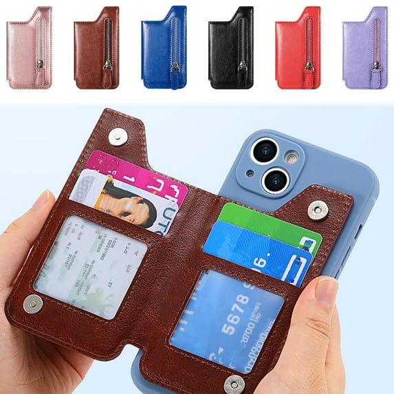 6Pcs Phone Wallet, Kadlawus Multifunctional Adhesive Phone Wallet Card Case, Sticker Back Card Holder for Multiple Cards, Zipper Coin Pocket for Money Keys, Built-in Magnetic Patch for Car Mount