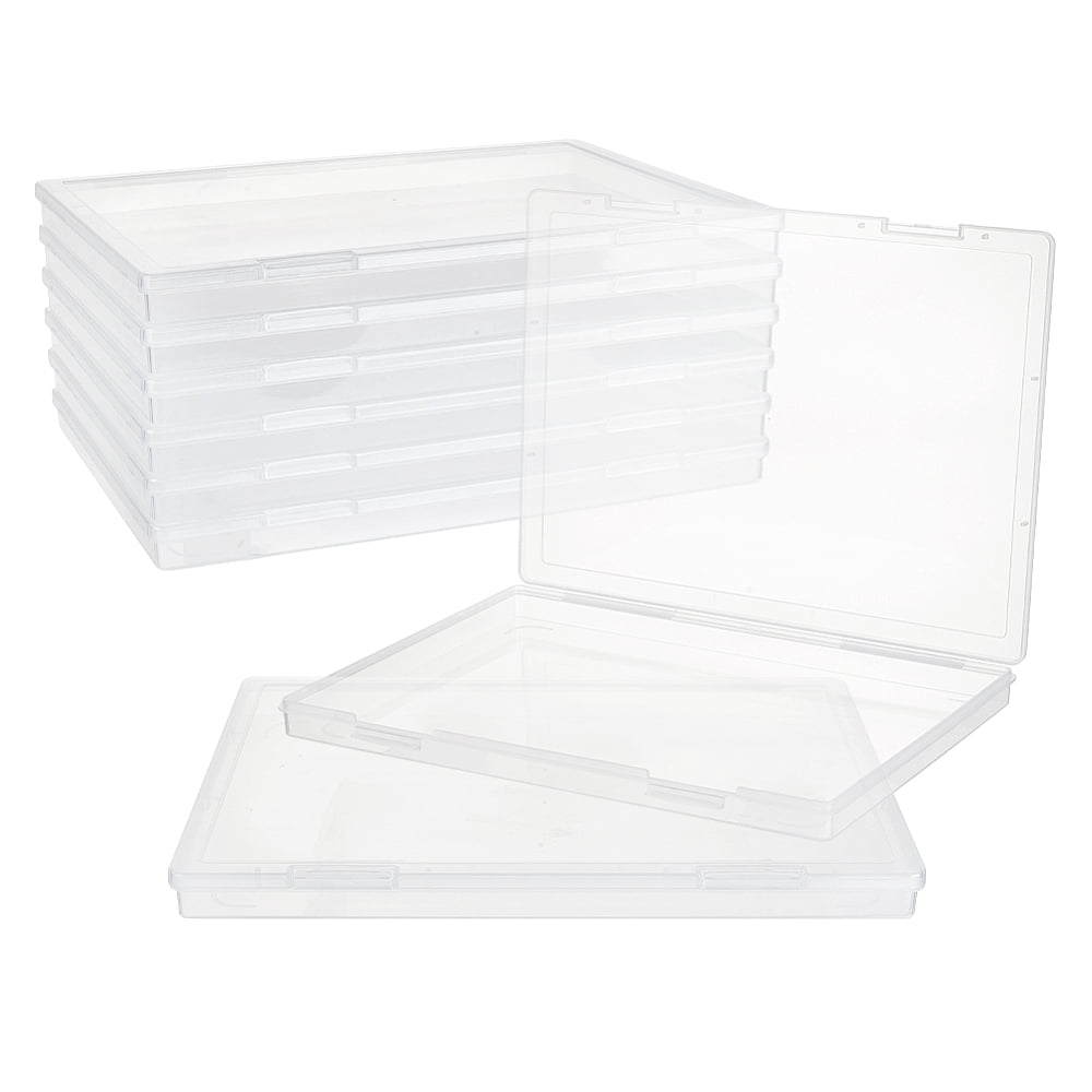 6Pcs Photo Storage Boxes 11.6x8.3 Inch Clear Plastic Scrapbook Paper Storage with Snap-Tight Latch for Magazine Document Craft Hobby Art Supplies