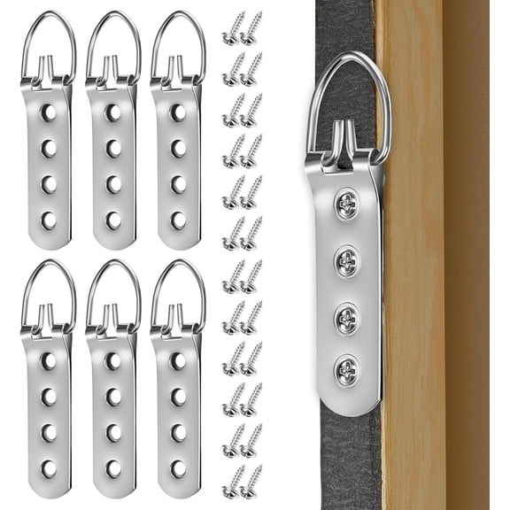 6Pcs Picture Hanging Kit, Heavy Duty Picture Hangers Pictures Frame Hooks for Hanging Hardware Kit with 24Pcs Screws, Ideal for Large Pictures Frames & Mirror, Easy to Install Silver