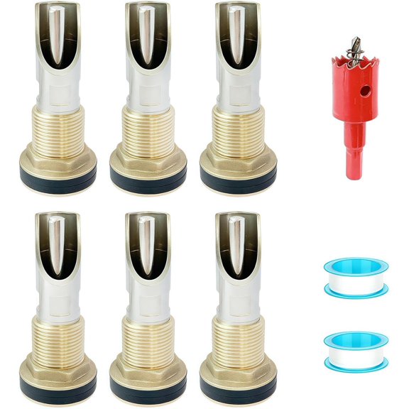 6Pcs Pig Waterer Nipples, Stainless Steel Automatic Pig Nipple Waterer Hog Water Drinker Feeder with Brass Water Tank Connector, Drill Bit and Tape, for Hog Piglets Goat
