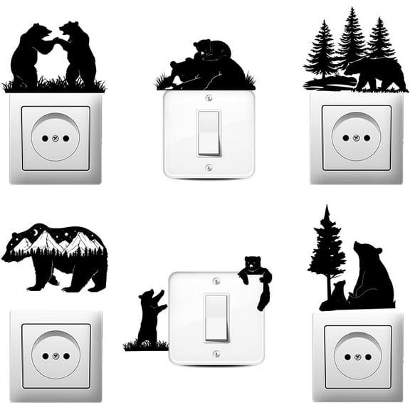 6Pcs Plant PVC Plastic Waterproof Self-adhesive Stickers Set Light Switch Decals for Wall Decoration Bear 180x180mm